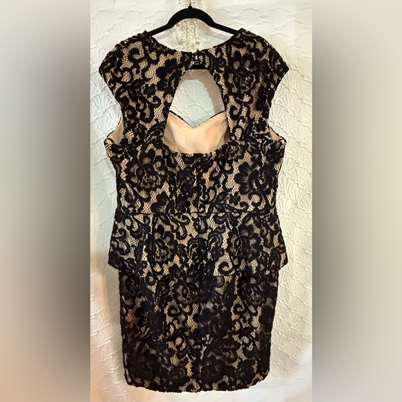 Xscape Black Lace Overlay Midi Dress with Nude Lining - Picture 5 of 6
